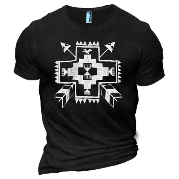 Мужская хлопковая футболка Aztec Geometric Cross Graphic Print Western Denim T-Shirt