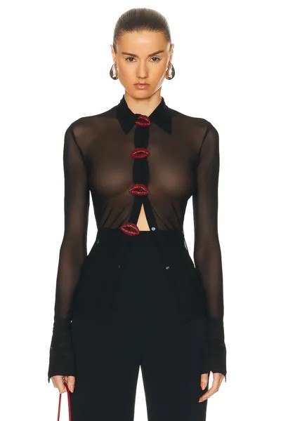 Рубашка David Koma Crystal Lip Embroidered Mesh, цвет Black & Red