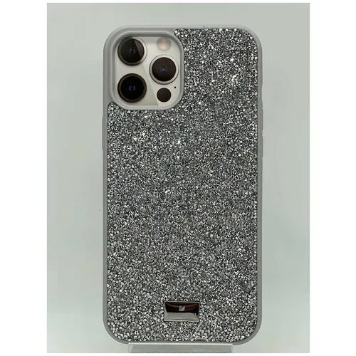 Чехол Сваровски (Swarovski) на айфон 14 Pro Max , силиконовый со старазами, серебристый
