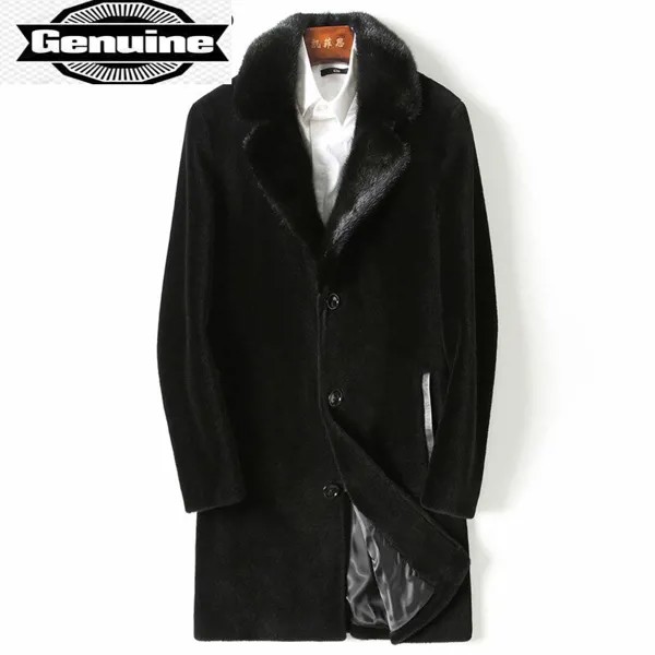 Меховая зимняя мужская куртка, длинное пальто из овчины, шерстяное пальто, норковый меховой воротник, стандартная теплая 2023 Искусственная о...