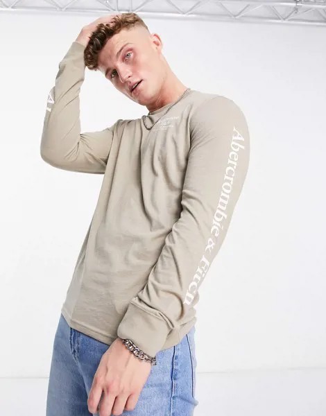 Коричневый лонгслив с логотипом Abercrombie & Fitch-Коричневый цвет
