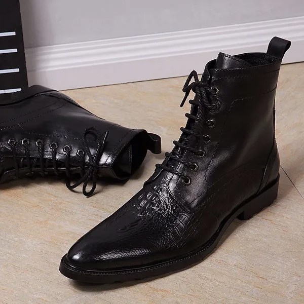 Мужские остроносые ботинки на весну и осень, Британские кожаные ботинки с верхним слоем на шнуровке и заклепками, мужские офисные Ботинки, мужская обувь
