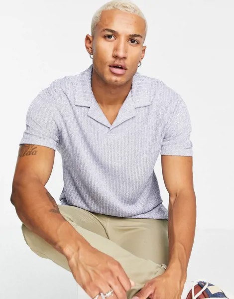 Синяя меланжевая футболка-поло свободного кроя ASOS DESIGN-Голубой