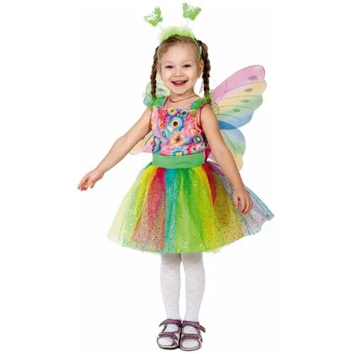 Костюм бабочка детский Карнавалофф M (128-134 см) (платье, ободок, крылья)