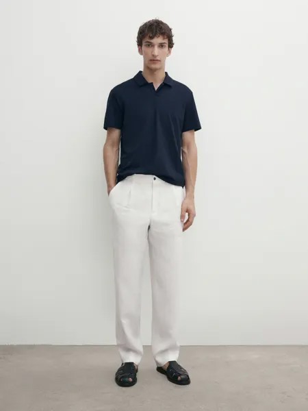 Рубашка-Поло из смесового хлопка с короткими рукавами Massimo Dutti, индиго