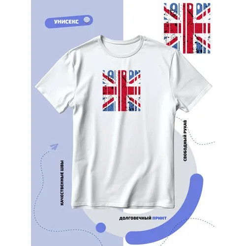 Футболка надпись London в виде флага Великобритании, размер M, белый
