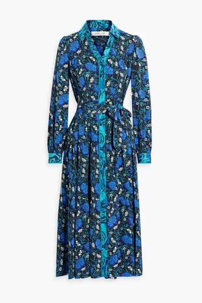 Платье-рубашка миди из крепа Alea с цветочным принтом Diane Von Furstenberg, синий