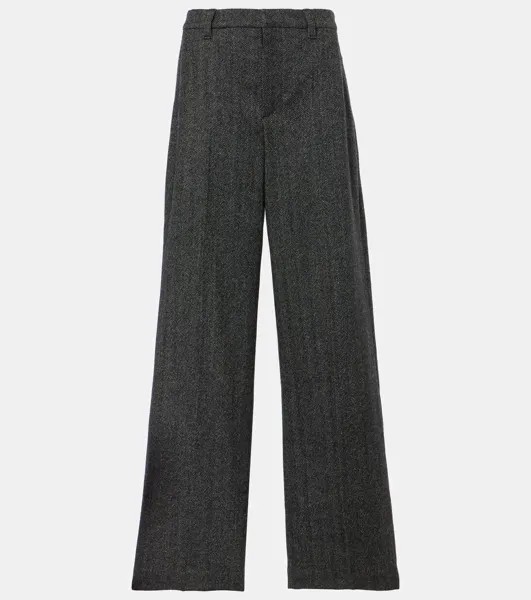 Широкие брюки из смесовой шерсти Brunello Cucinelli, цвет grey+white