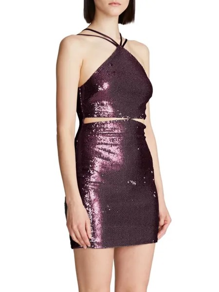 Мини-платье Chiara с вырезом и пайетками Halston, фиолетовый
