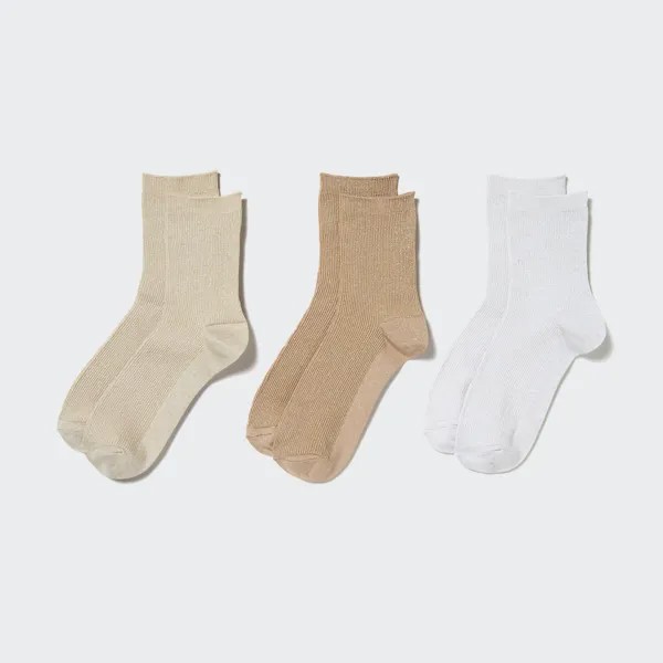 Носки с блесками (3 пары) UNIQLO, бежевый