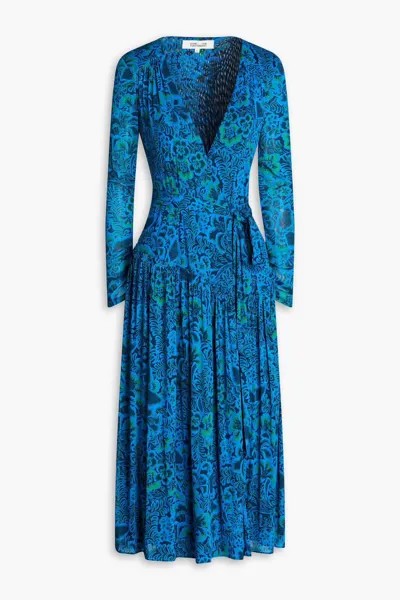 Платье миди из тюля с принтом и запахом Diane Von Furstenberg, королевский синий