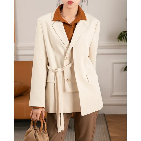 Пиджак женский повседневный, модный Блейзер абрикосового цвета в английском стиле, Корейская уличная одежда, маленький брючный костюм, XXXL, ...