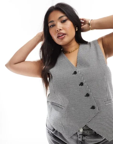 Асимметричный жилет в ломаную клетку ASOS DESIGN Curve