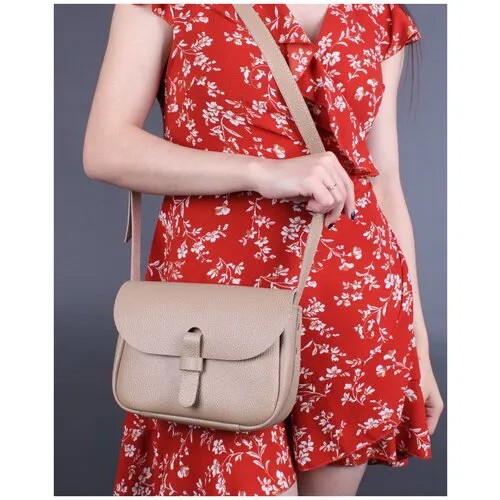 Женская сумка через плечо из натуральной кожи бежевая A016 beige grain Divalli