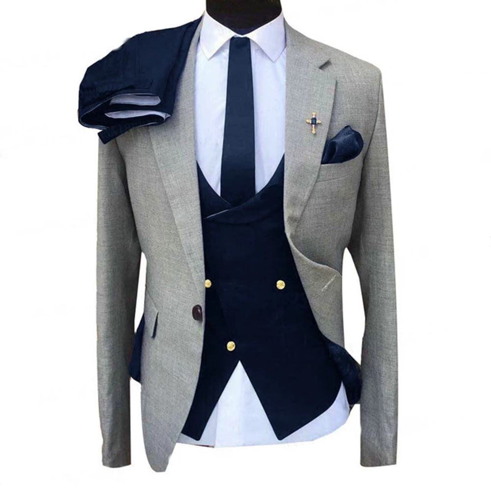 Сезон: Весна/Осень Slim Fit смокинг для мальчиков 3 предмета деловой пиджак + голубой жилет + брюки индивидуальный заказ Мужские свадебные костю...