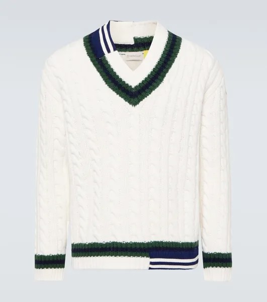 Шерстяной свитер косой вязки с логотипом x palm angels Moncler Genius, белый
