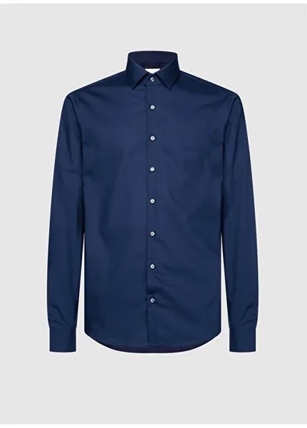 Синяя мужская рубашка Slim Fit с воротником на пуговицах Calvin Klein