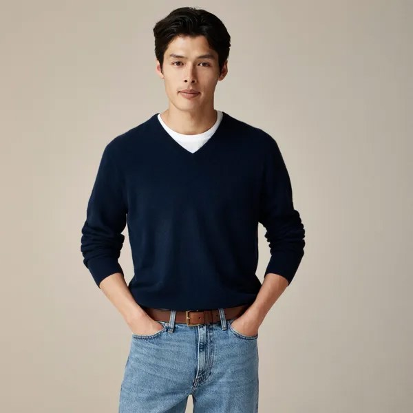 Кашемировый свитер с V-образным вырезом J.Crew, синий