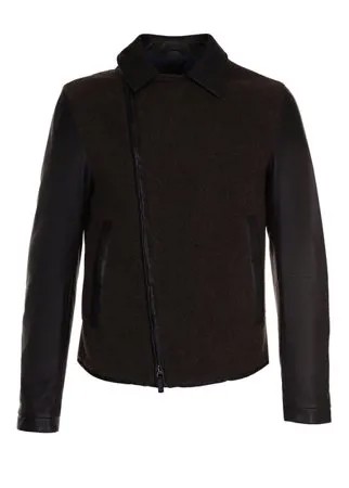 Кожаная куртка с косой молнией и шерстяной отделкой Giorgio Armani