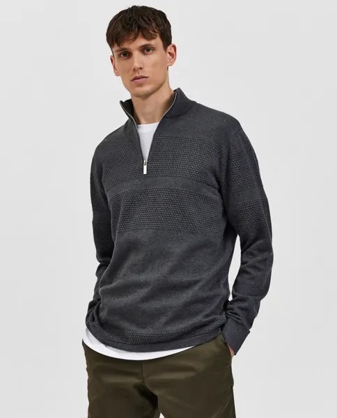 Мужской свитер с высоким воротником и молнией Selected, серый