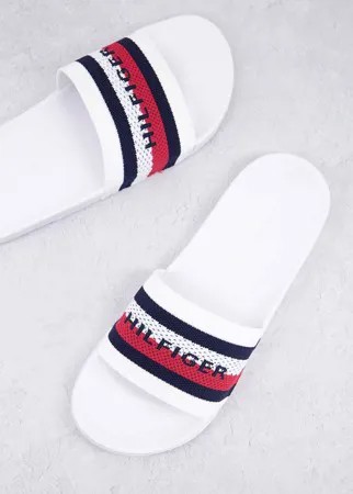 Белые шлепанцы с верхом из трикотажа и логотипом-флагом Tommy Hilfiger-Белый