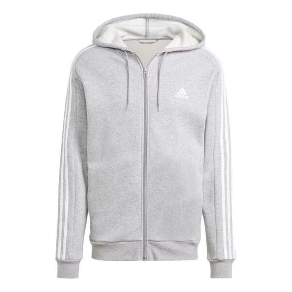 Толстовка с капюшоном из флиса с 3 полосками и застежкой-молнией Adidas, серый