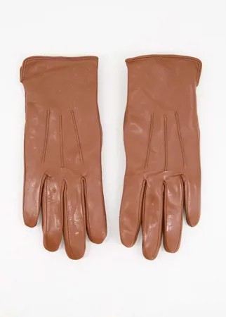 Светло-коричневые кожаные перчатки с отделкой для управления сенсорными гаджетами Barney's Originals-Коричневый цвет