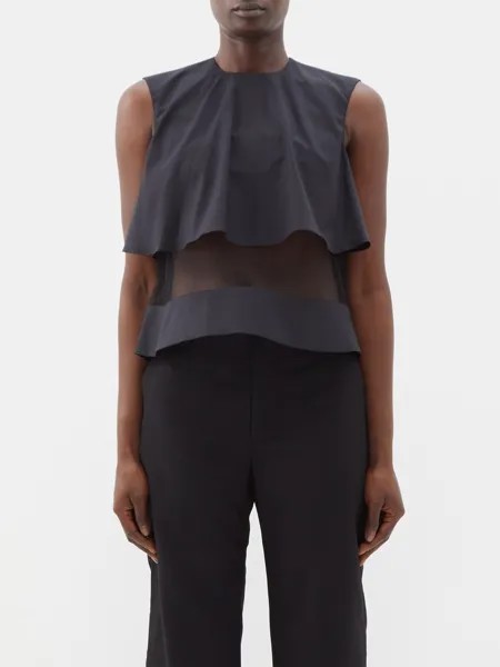 Укороченный хлопковый топ с многоярусными вставками из тюля Noir Kei Ninomiya, черный