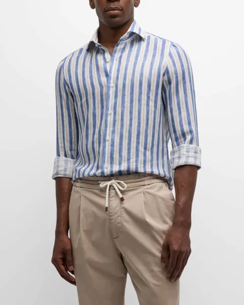 Мужская полосатая льняная спортивная рубашка Isaia