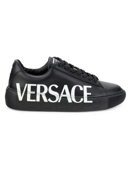 Кожаные кроссовки с логотипом Versace, цвет Black White