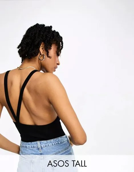 Черное боди ASOS DESIGN Tall с асимметричными бретелями сзади