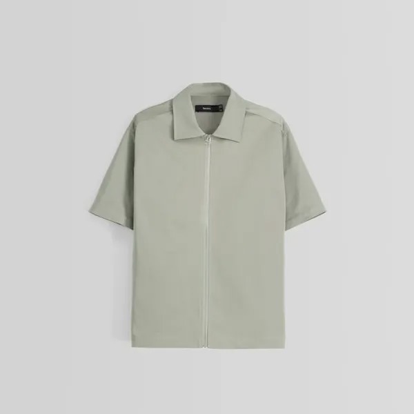 Рубашка Bershka Short Sleeve Technical, серо-зеленый