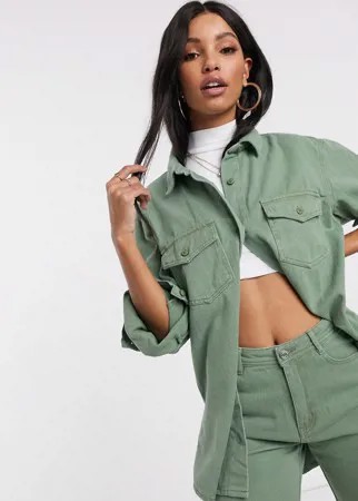 Джинсовая oversize-рубашка цвета хаки Missguided-Зеленый