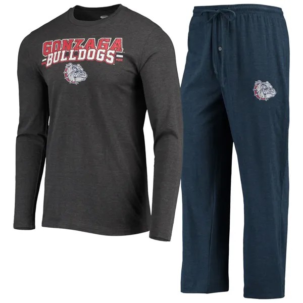 Мужской комплект для сна с длинными рукавами и брюками, темно-синяя/серебристая футболка с длинными рукавами и брюками Concepts Gonzaga Bulldogs