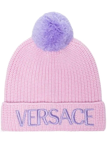Versace logo-embroidered knitted beanie