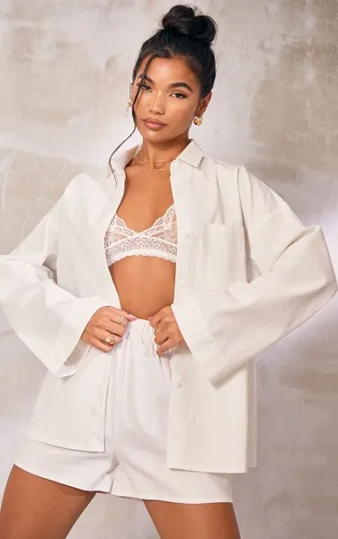 PrettyLittleThing Белая просторная рубашка с плетеными рукавами-фонариками