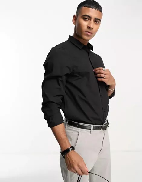 Черная рубашка из поплина с длинными рукавами New Look