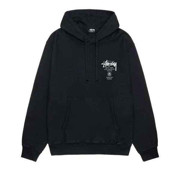 Толстовка с капюшоном Stussy World Tour, окрашенная в пигмент, цвет Черный