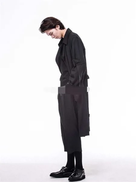 Мужская Новая городская Молодежная модная весенняя Мужская ветровка средней длины свободная большая темная черная лента пальто