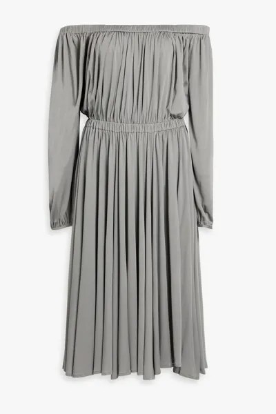 Платье из шелкового джерси со сборками и открытыми плечами Valentino Garavani, камень