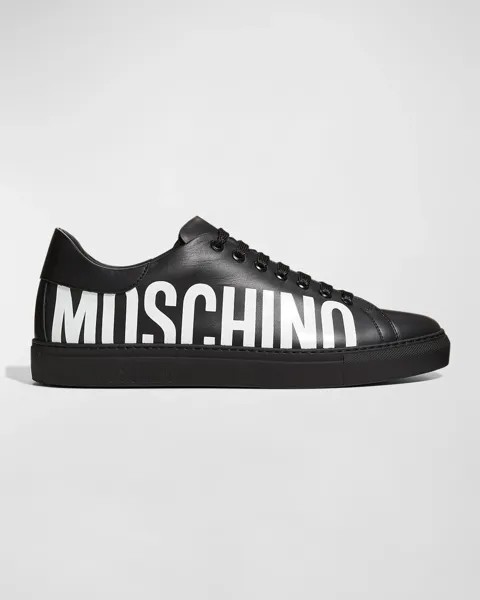 Мужские кожаные низкие кеды с логотипом Moschino, цвет Black