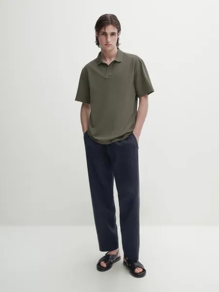 Комфортная рубашка-поло с короткими рукавами Massimo Dutti, зеленый