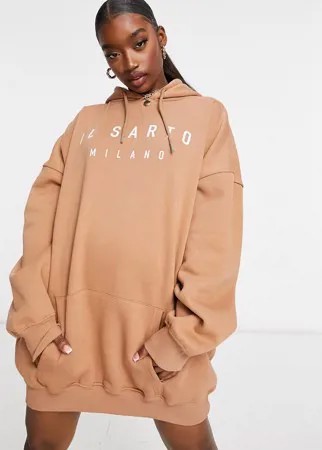 Светло-коричневое платье-худи в стиле oversized Il Sarto-Коричневый цвет