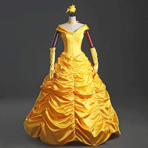 Новое летнее платье для косплея для взрослых, рождественское женское бальное платье принцессы, красивое платье, желтое платье, пушистое пла...