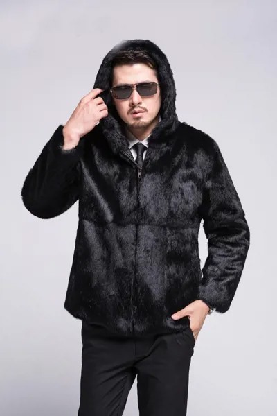 Новая натуральная genunie шуба из натурального кролика с капюшоном мужская модная куртка теплая зимняя на заказ любой размер