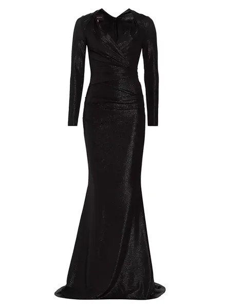 Плиссированное платье цвета металлик со сборками Talbot Runhof, черный