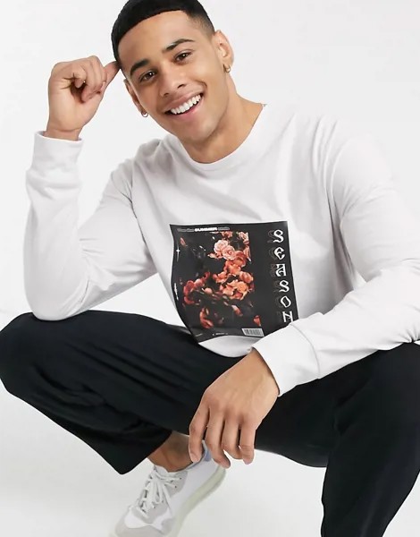 Светлый лонгслив с цветочным принтом Topman-Белый