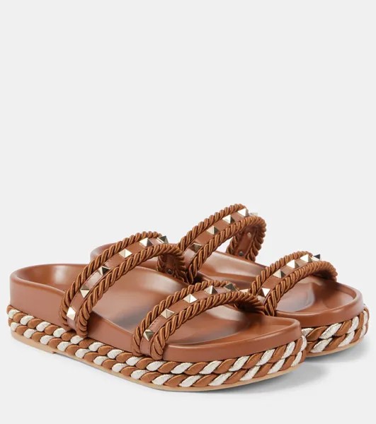Сандалии эспадрильи из кожи Rockstud Valentino Garavani, цвет tobacco