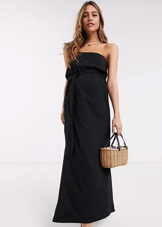Черное платье-бандо макси с поясом ASOS DESIGN Maternity-Черный