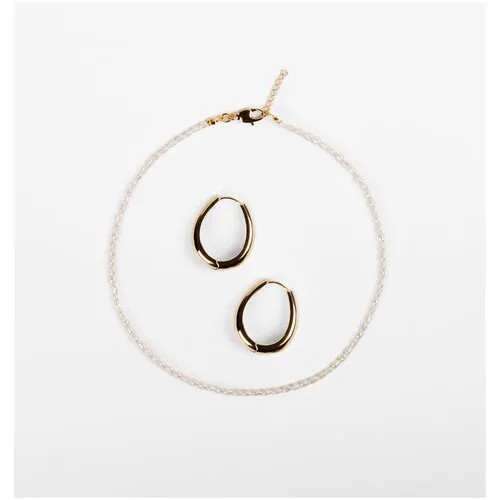 Комплект бижутерии VERUSCHKA JEWELRY: колье, серьги, жемчуг пресноводный, размер колье/цепочки 36 см, золотой